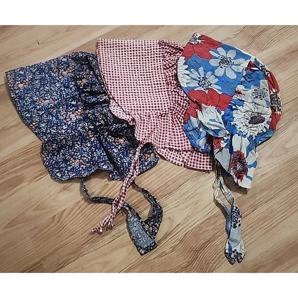 VTG Handmade Ladies Bonnet Sun Hat Floral Gingham Antique Prarie Grannycore